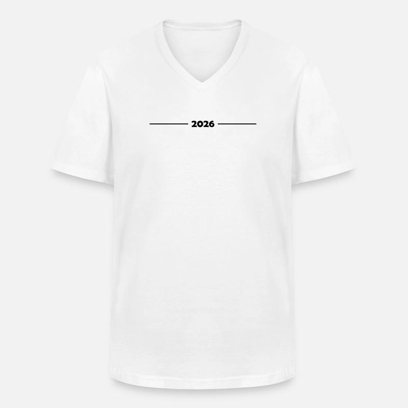 2026 Strich - Männer-T-Shirt mit V-Ausschnitt - Weiß