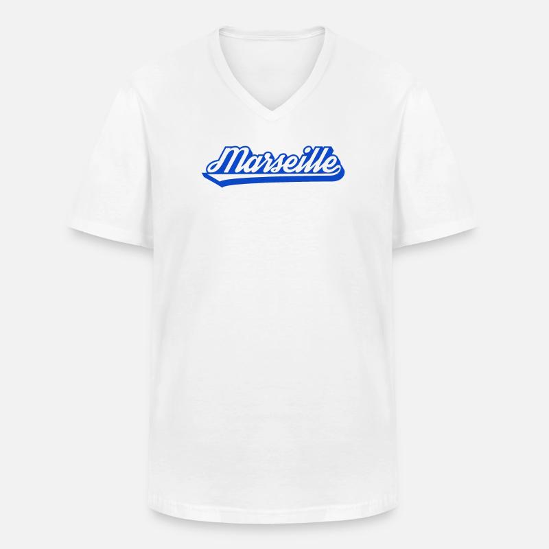 Marseille Retro Blau Script - Männer-T-Shirt mit V-Ausschnitt - Weiß