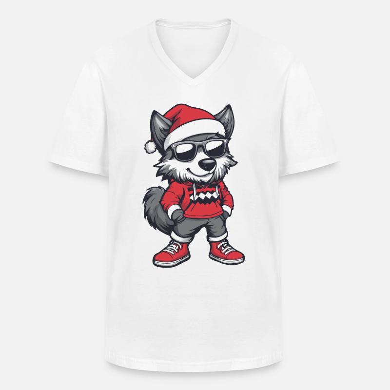 Wolf Weihnachten Comic Cool - Männer-T-Shirt mit V-Ausschnitt - Weiß