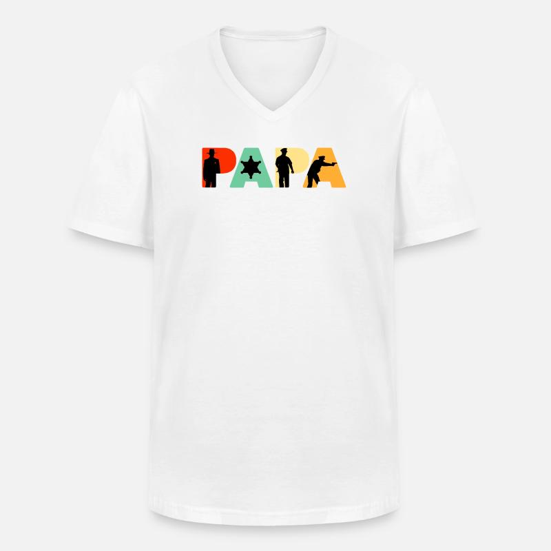 Papa Sheriff Polizeibeamter Polizeigeschenk - Männer-T-Shirt mit V-Ausschnitt - Weiß