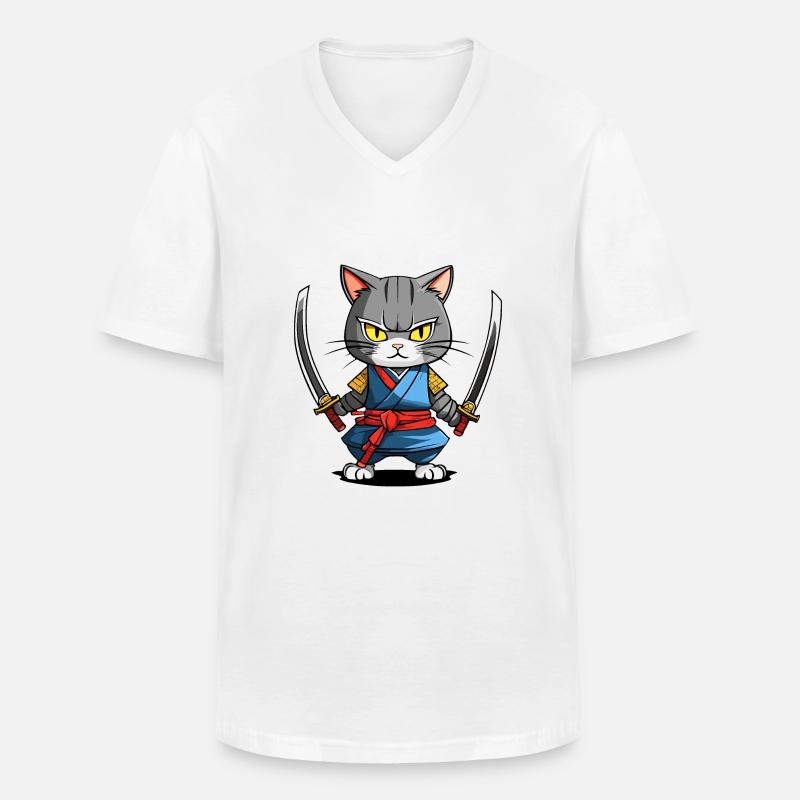 Samurai-Katze #39 - Männer-T-Shirt mit V-Ausschnitt - Weiß
