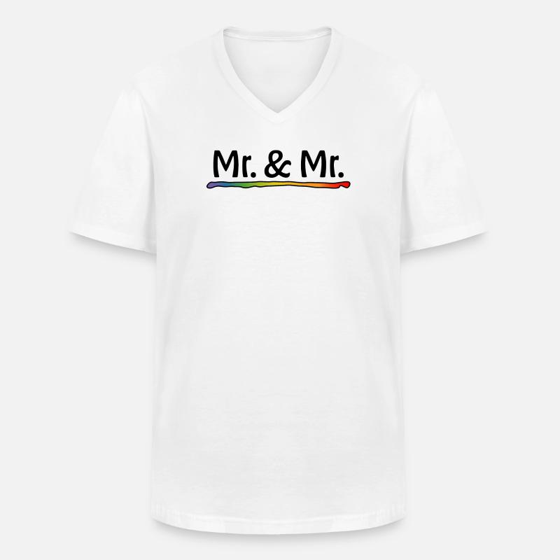 Regenbogen Mr and Mr schwarz - Männer-T-Shirt mit V-Ausschnitt - Weiß