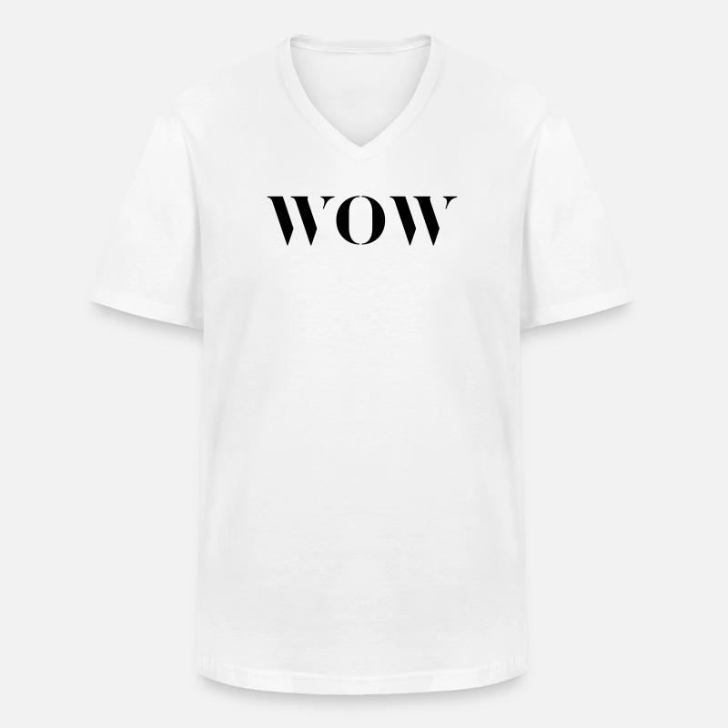 WOW - Männer-T-Shirt mit V-Ausschnitt - Weiß