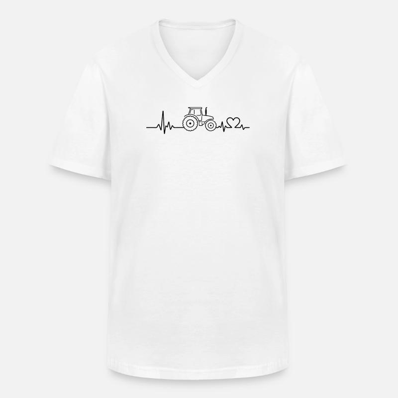 Traktor Puls EKG Herzfrequenz - Männer-T-Shirt mit V-Ausschnitt - Weiß