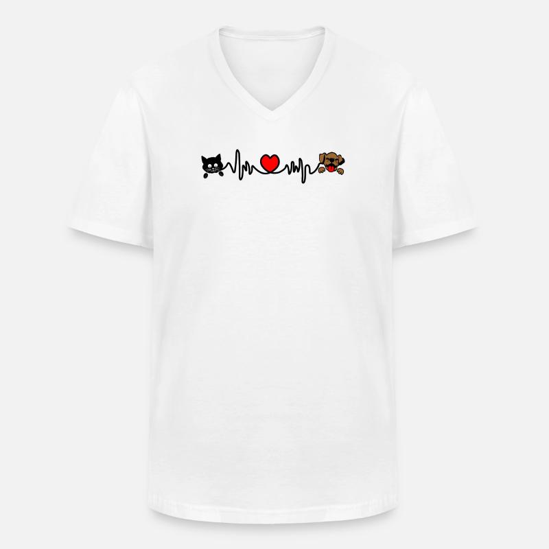 Cardio-Herzfrequenz Hund und Katze Haustiere - Männer-T-Shirt mit V-Ausschnitt - Weiß