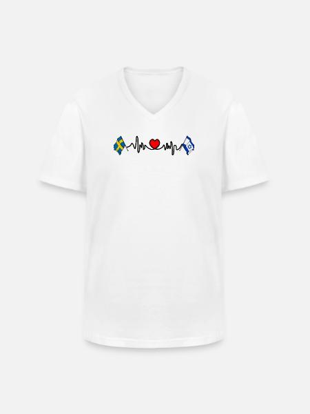 Cardio heart Drapeau Suède, drapeau Israël - T-shirt col V Homme - blanc