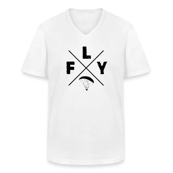 FLY Gleitschirm - Männer-T-Shirt mit V-Ausschnitt - Weiß - Vorne - AI Model Male 185 light (185cm)