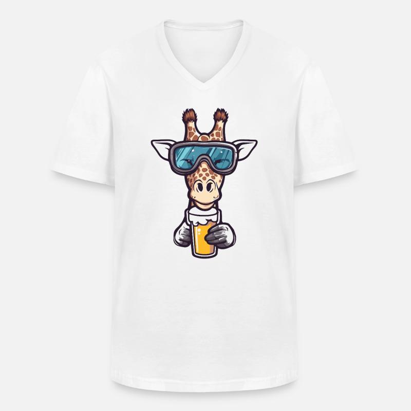 Giraffe Apres Ski Bier Comic - Männer-T-Shirt mit V-Ausschnitt - Weiß