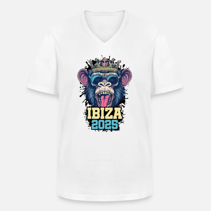 Ibiza 2025 Affe - Männer-T-Shirt mit V-Ausschnitt - Weiß