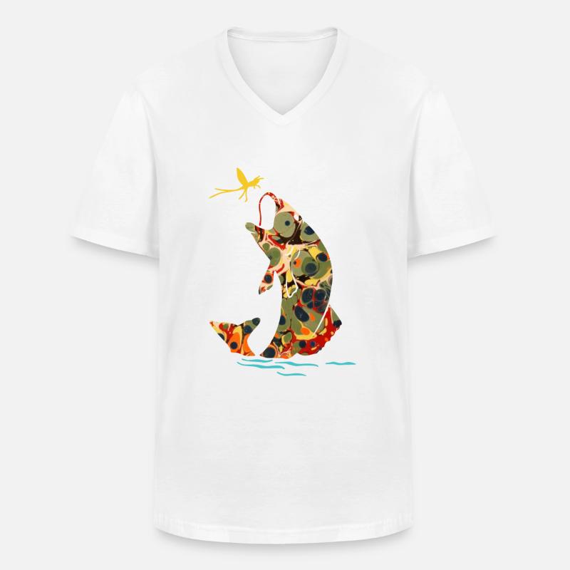 fisch mit libelle e 41 - Männer-T-Shirt mit V-Ausschnitt - Weiß