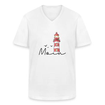 Leuchtturm Aquarell Moin Norddeutschland - Männer-T-Shirt mit V-Ausschnitt - Weiß - Vorne - AI Model Male 185 light (185cm)