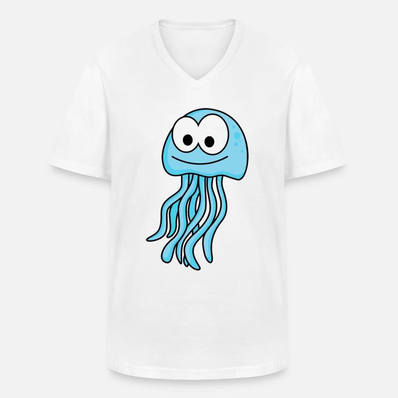 Qualle Comic Tier - Männer-T-Shirt mit V-Ausschnitt - Weiß