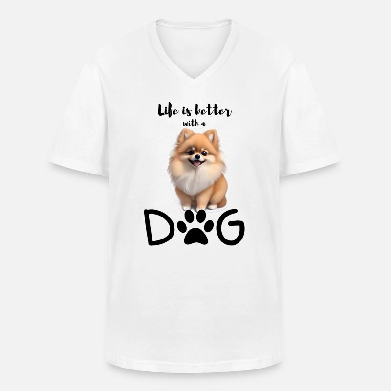 Freude pur mit einem Zwergspitz - Männer-T-Shirt mit V-Ausschnitt - Weiß