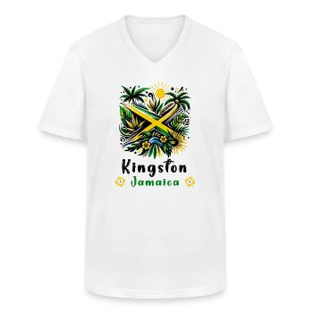 Jamaica Kingston Caribbean Design - T-shirt col V Homme - blanc - Devant - AI Model Male 185 light (185cm)