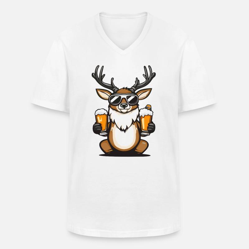 Hirsch Apres Ski Bier Comic - Männer-T-Shirt mit V-Ausschnitt - Weiß