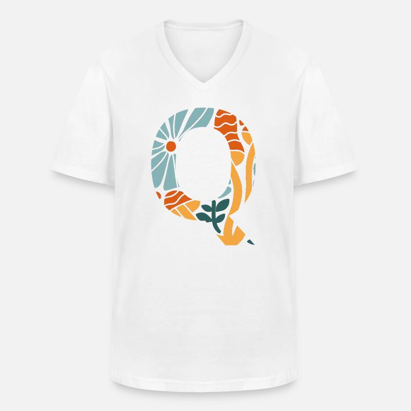 Buchstabe q Blumen groovy Geschenkidee - Männer-T-Shirt mit V-Ausschnitt - Weiß