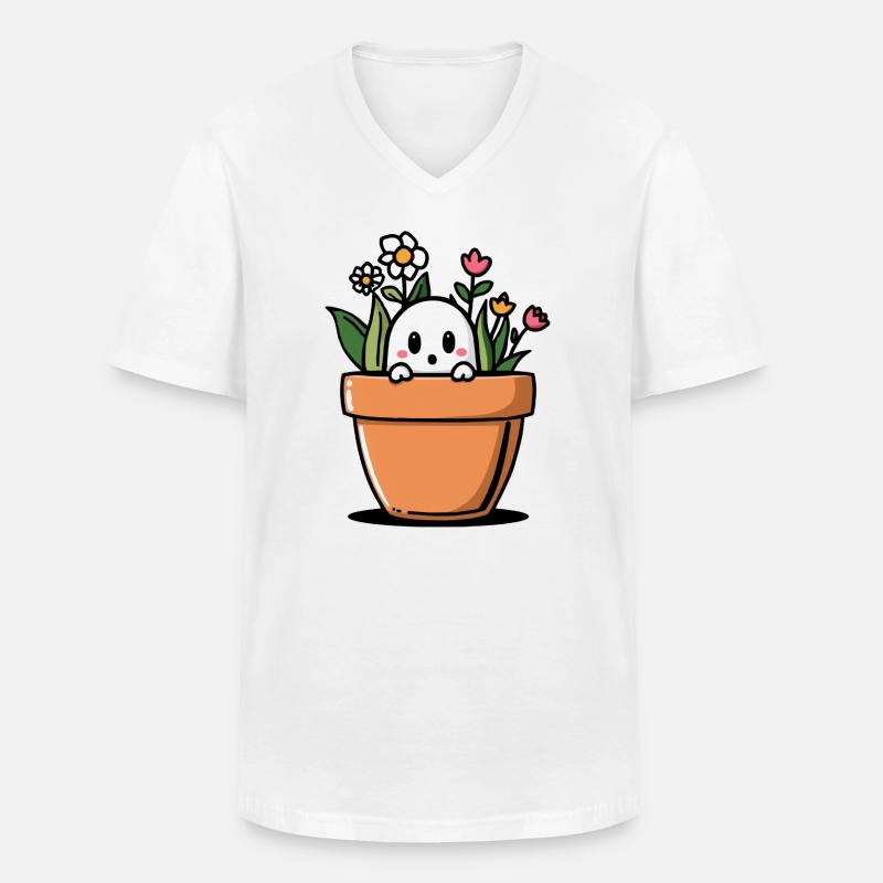 Schüchterner Geist hinter Blumentopf - Männer-T-Shirt mit V-Ausschnitt - Weiß