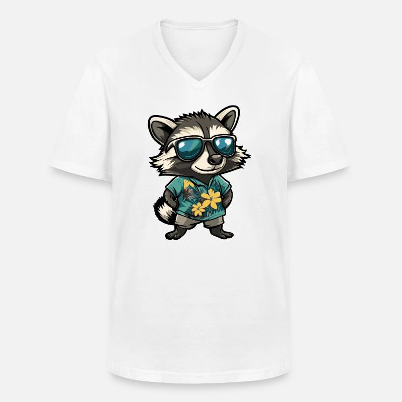 Waschbär Comic Urlaub - Männer-T-Shirt mit V-Ausschnitt - Weiß