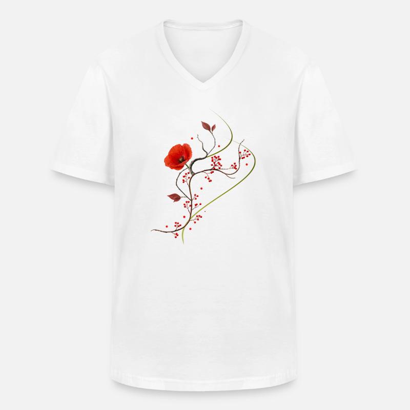 Ikebana Collage mit Mohnblume Zen Stil - Männer-T-Shirt mit V-Ausschnitt - Weiß