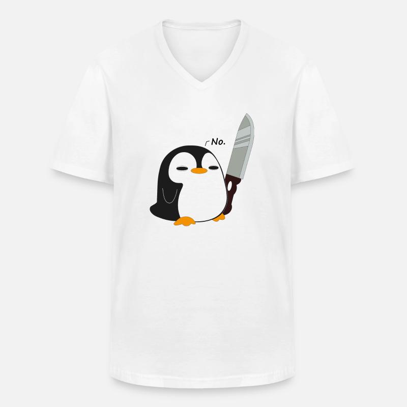 Pinguin sagt Nein - Männer-T-Shirt mit V-Ausschnitt - Weiß
