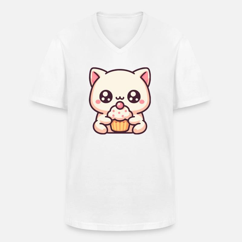 Süße Katze mit cupcake - Männer-T-Shirt mit V-Ausschnitt - Weiß