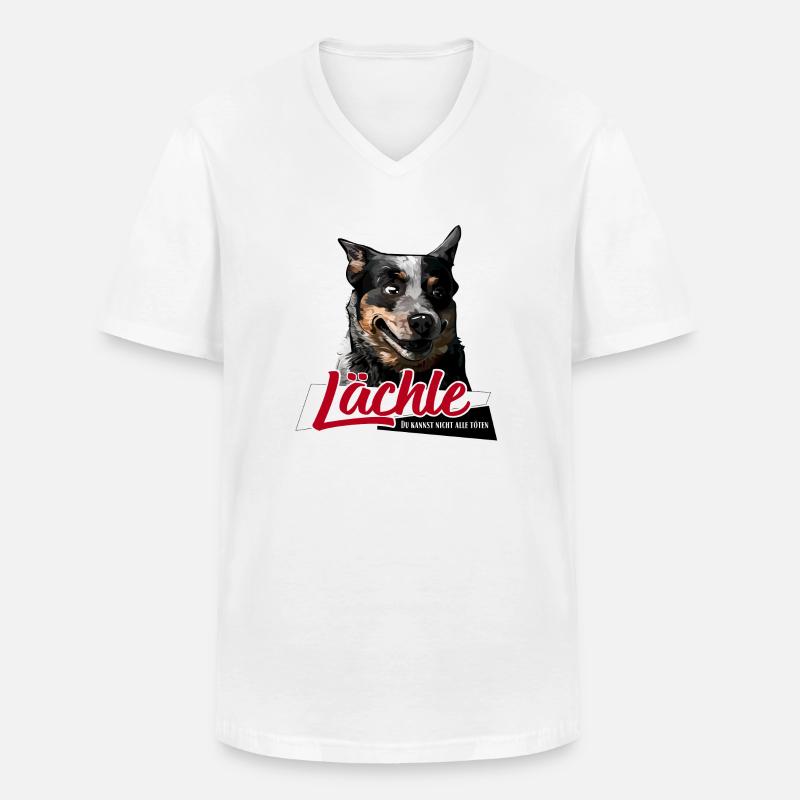 AUSTRALIAN CATTLE DOG Lächle Hundespruch - Männer-T-Shirt mit V-Ausschnitt - Weiß