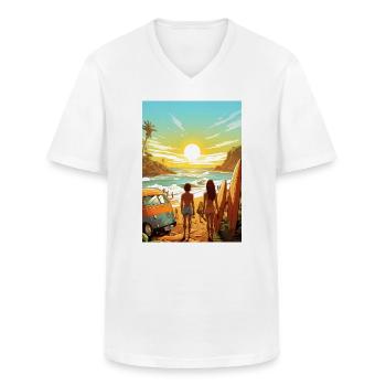 Scène de plage avec planche de surf - T-shirt col V Homme - blanc - Devant - AI Model Male 185 light (185cm)