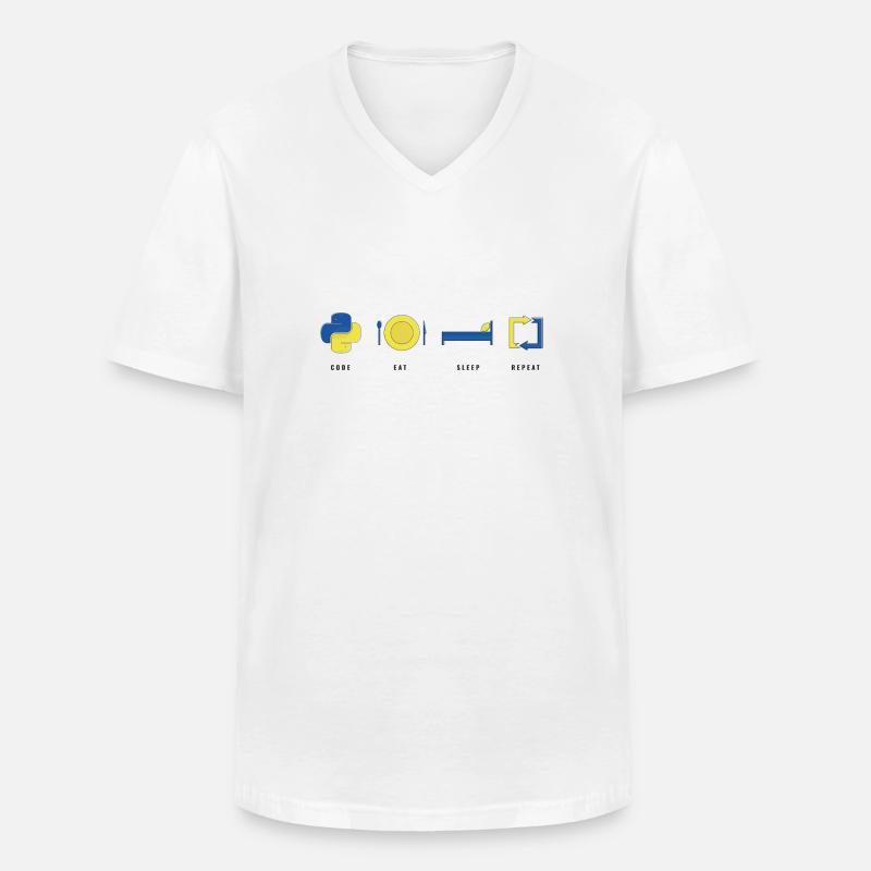 CODER PYTHON LIFE - T-shirt col V Homme - blanc
