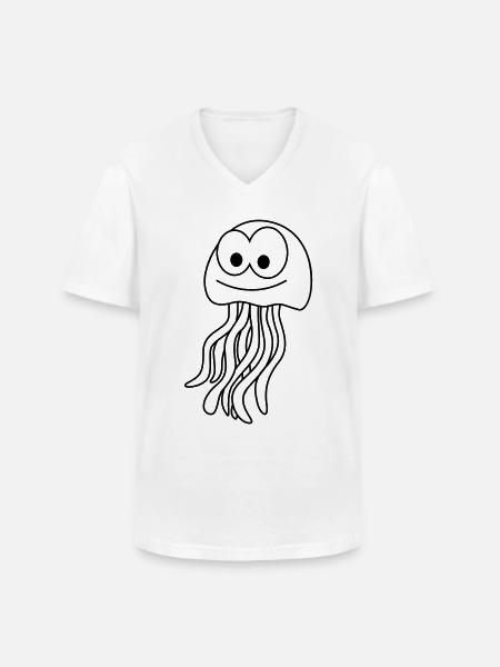 Qualle Comic Tier - Männer-T-Shirt mit V-Ausschnitt - Weiß