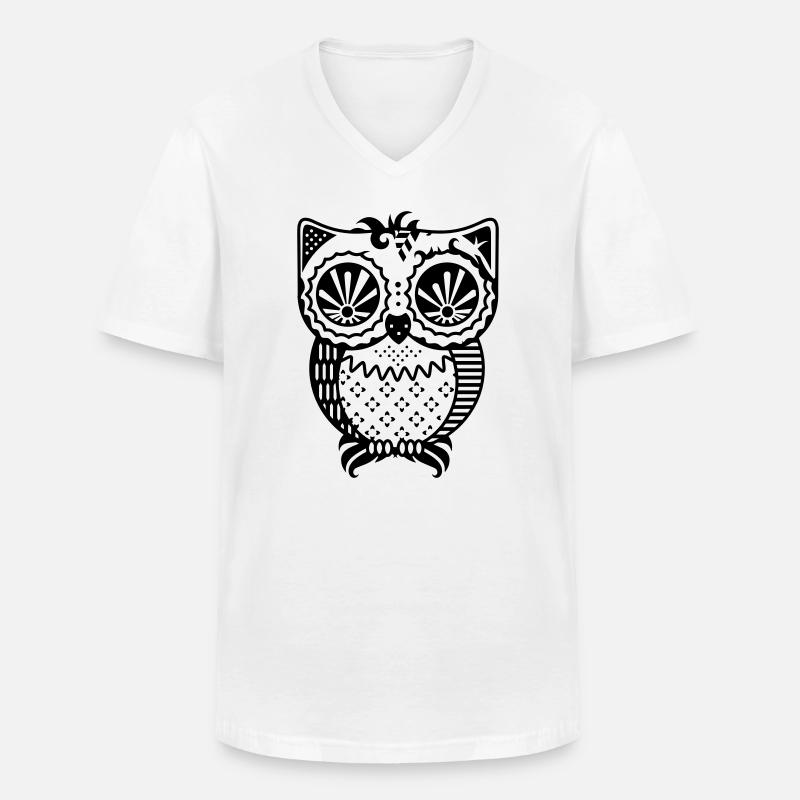 Patchwork Eule - Männer-T-Shirt mit V-Ausschnitt - Weiß
