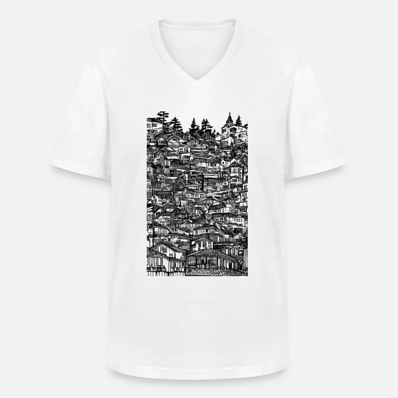 Dichte und detaillierte Dorftinte - Männer-T-Shirt mit V-Ausschnitt - Weiß