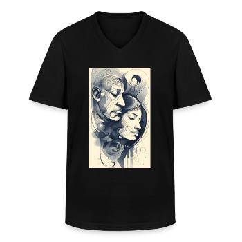 Visages de couple abstraits à l’encre - T-shirt col V Homme - noir - Devant - AI Model Male 178 dark (178cm)