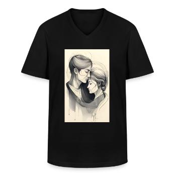 Couple lesbien à encre unifiée - T-shirt col V Homme - noir - Devant - AI Model Male 178 dark (178cm)