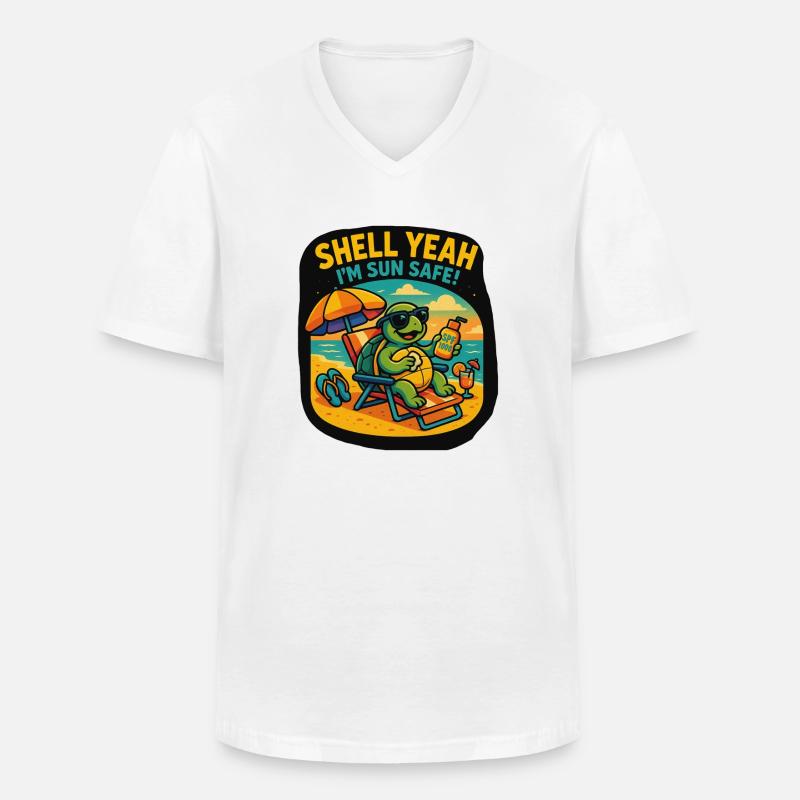 Shell Yeah – Sun Safe Turtle - Männer-T-Shirt mit V-Ausschnitt - Weiß