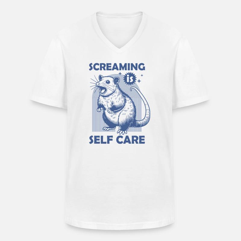 Katze mit humorvoller Botschaft - Männer-T-Shirt mit V-Ausschnitt - Weiß