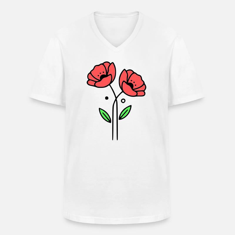 mohnblume-mohnblumen-minimalistisch-line-art-5 - Männer-T-Shirt mit V-Ausschnitt - Weiß