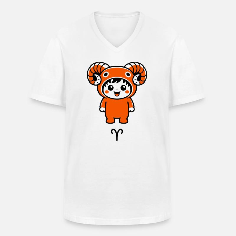 Sternzeichen Widder im Kawaii Style - Männer-T-Shirt mit V-Ausschnitt - Weiß