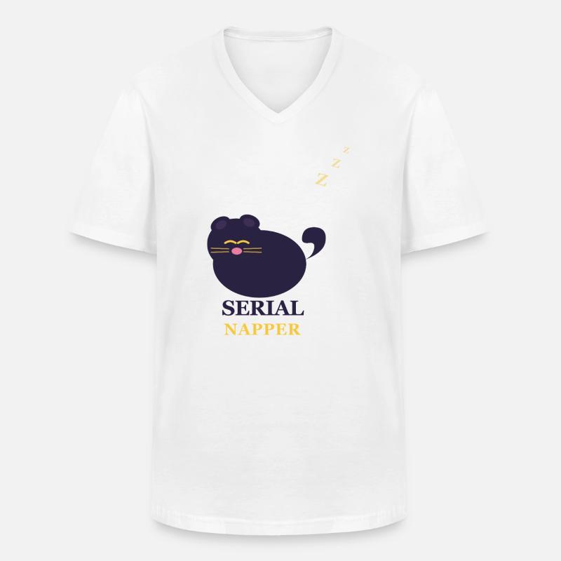 Serien-Napper-Katze - Männer-T-Shirt mit V-Ausschnitt - Weiß