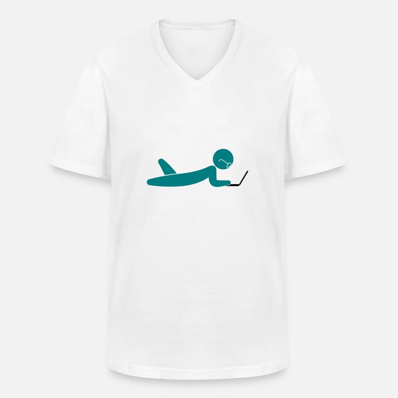 A programmer using a laptop - Men's V-Neck T-Shirt - white