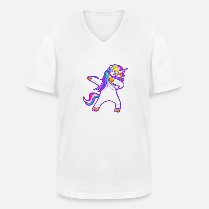 Cooles tupfendes Regenbogen-Einhorn - Männer-T-Shirt mit V-Ausschnitt - Weiß