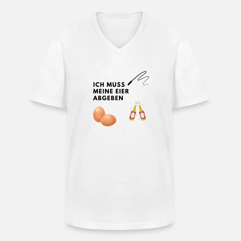 JGA, Eier abgeben, Peitsche, Bier - Männer-T-Shirt mit V-Ausschnitt - Weiß