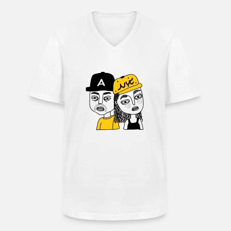 Junge und Mädchen - Männer-T-Shirt mit V-Ausschnitt - Weiß
