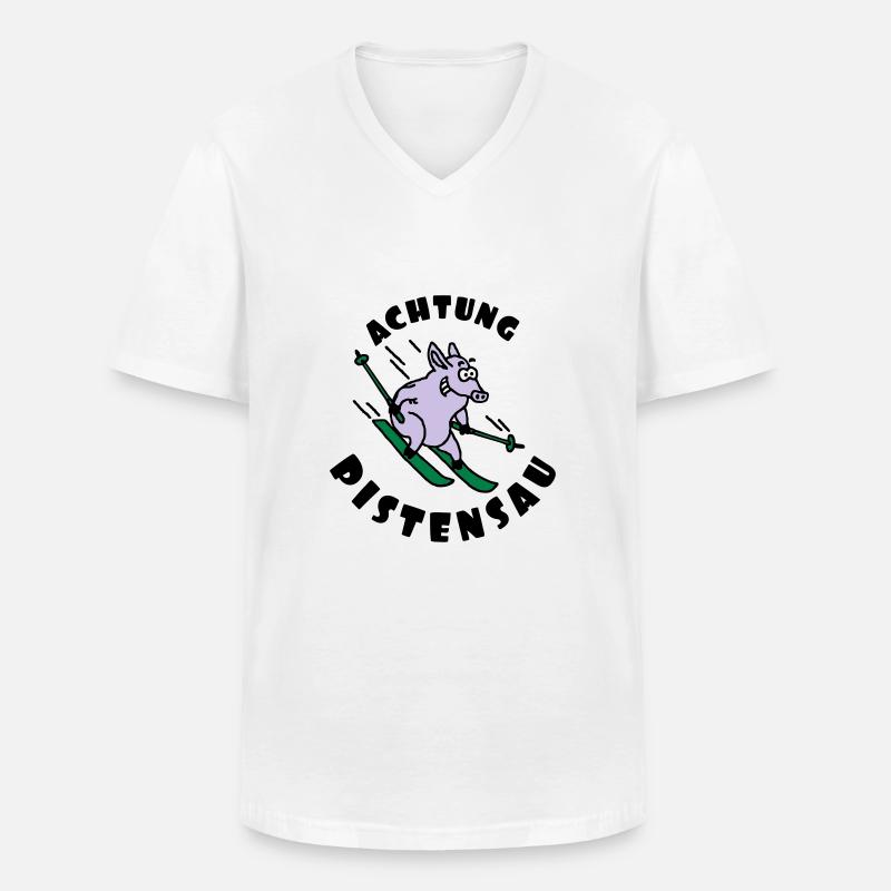 pistensau_02_e_3c - Männer-T-Shirt mit V-Ausschnitt - Weiß