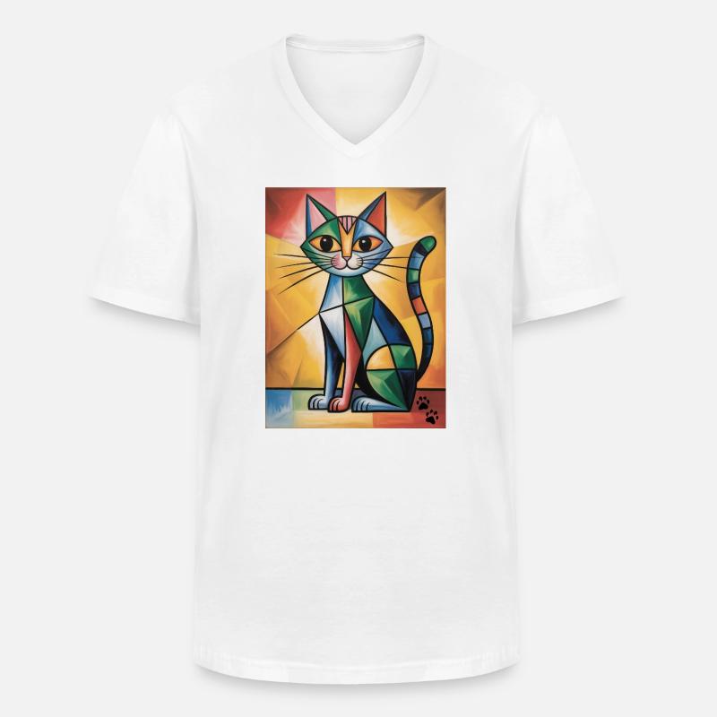 katze kubisch - Männer-T-Shirt mit V-Ausschnitt - Weiß