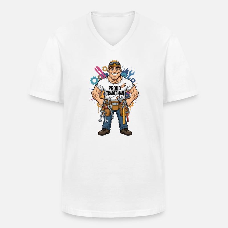Stolzer Handwerker Comicstil Handwerk Beruf Design - Männer-T-Shirt mit V-Ausschnitt - Weiß
