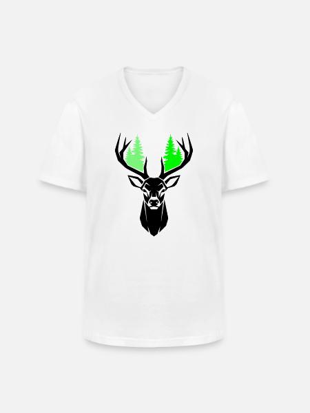 Deer Head Fir Trees Natural Green - Men's V-Neck T-Shirt - white