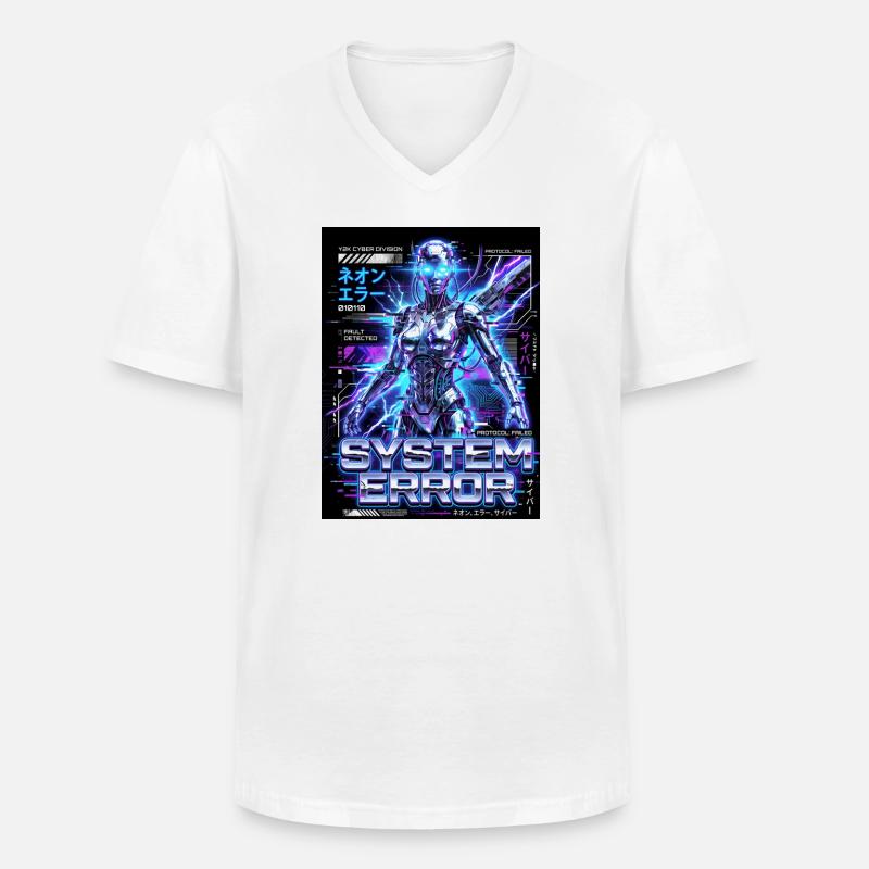 System Error Neon Cyborg - Men's V-Neck T-Shirt - white