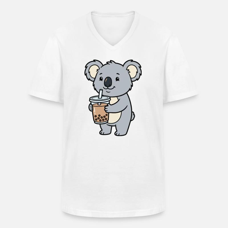 Koala-Bubble-Tea - Männer-T-Shirt mit V-Ausschnitt - Weiß