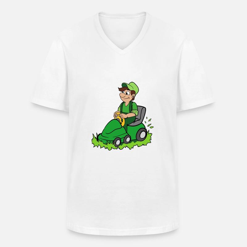 Gärtner mit Rasenmäher - Männer-T-Shirt mit V-Ausschnitt - Weiß