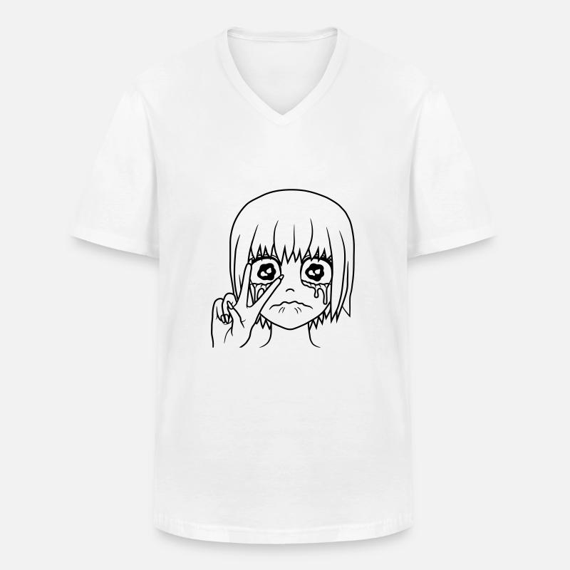 Peace Handzeichen weinendes Mädchen - Männer-T-Shirt mit V-Ausschnitt - Weiß